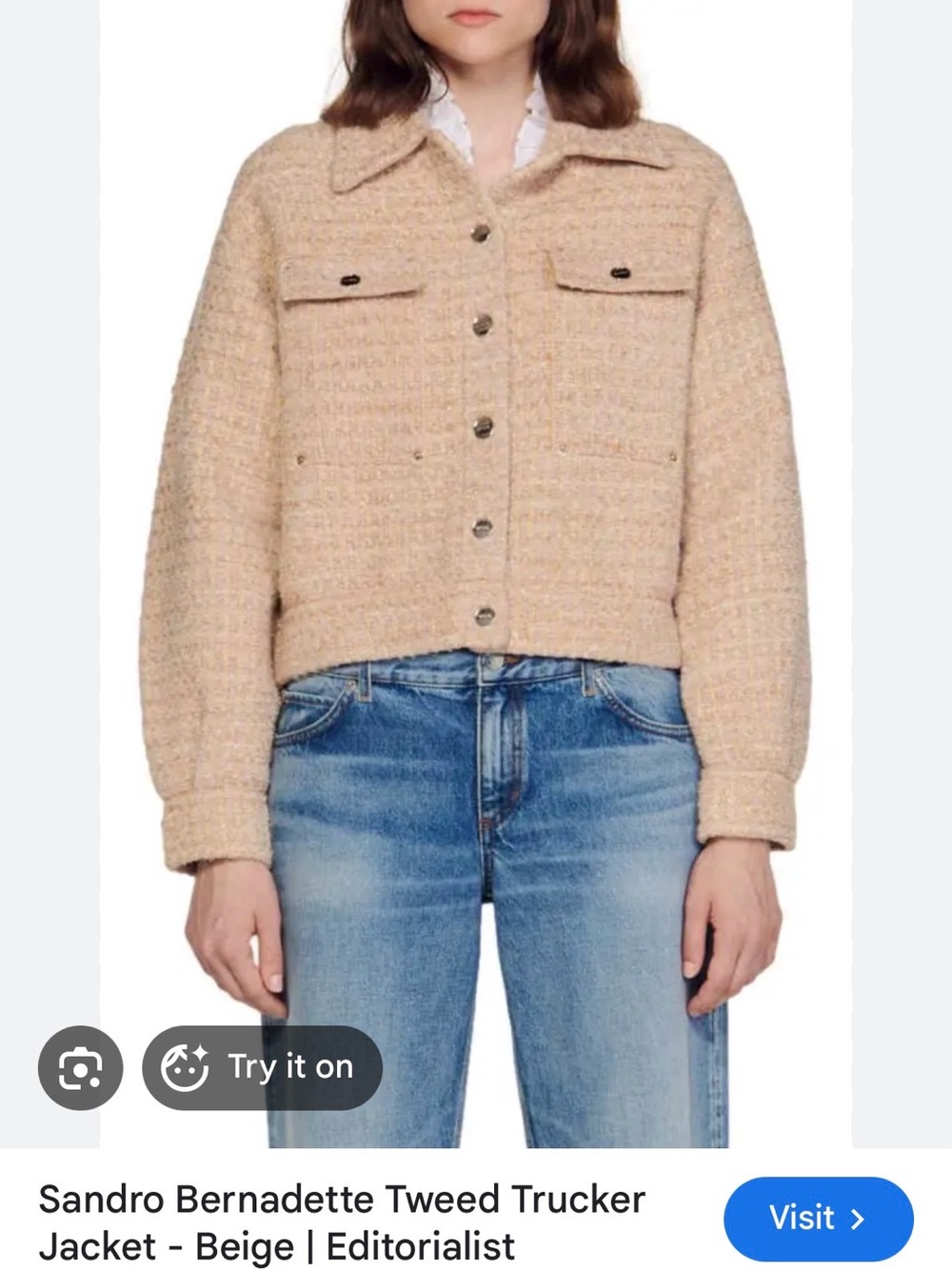 Sandro Beige Tweed Trucker Jacket
